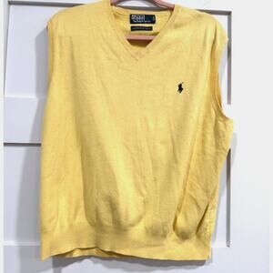 Polo Ralph Lauren Yellow Pima Cotton V Neck Sweater Vest XL Preppy Old Money